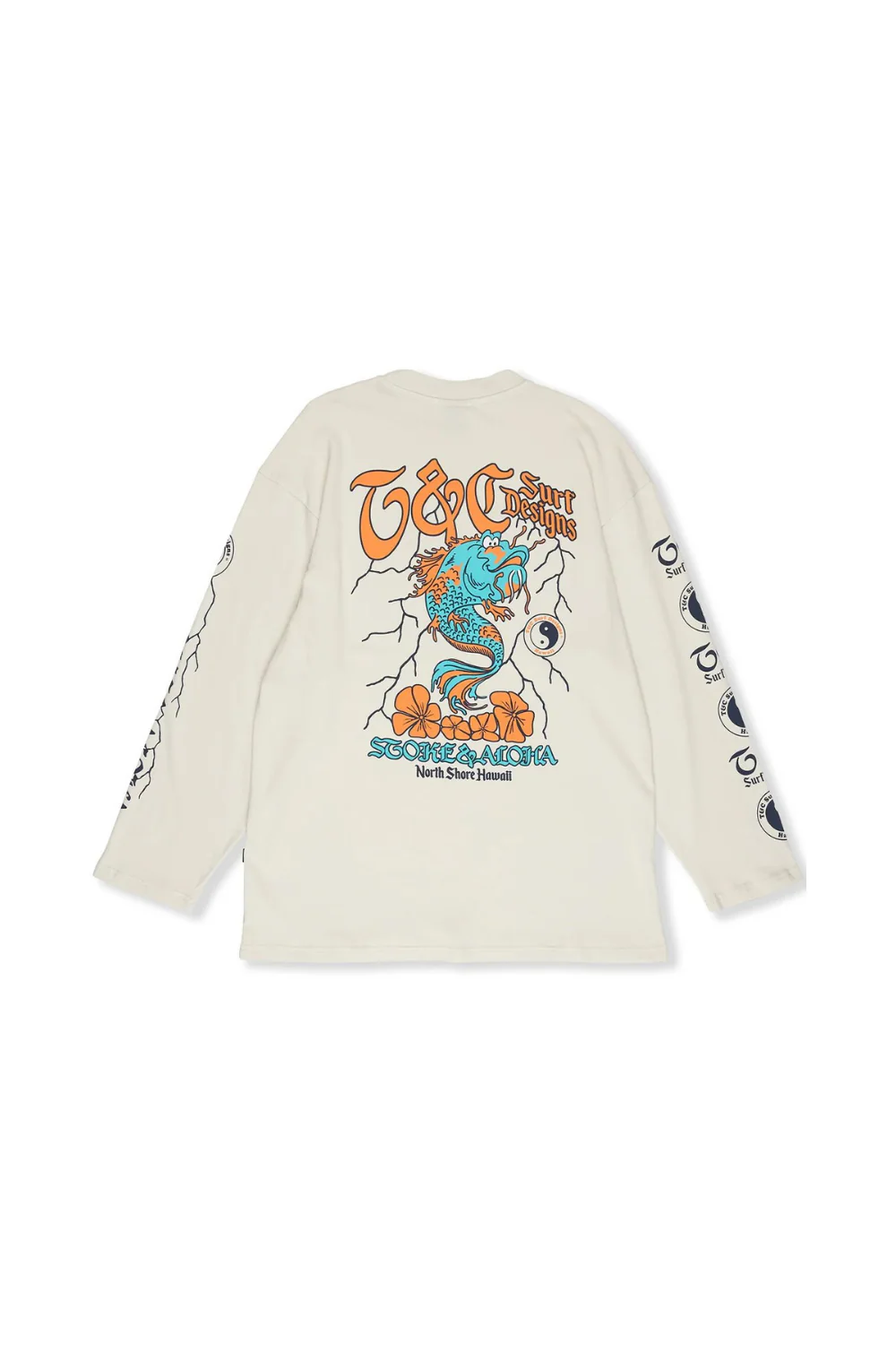 T&C Surf Designs Koï Lightning Mens Long Sleeve T-Shirt Light Grey