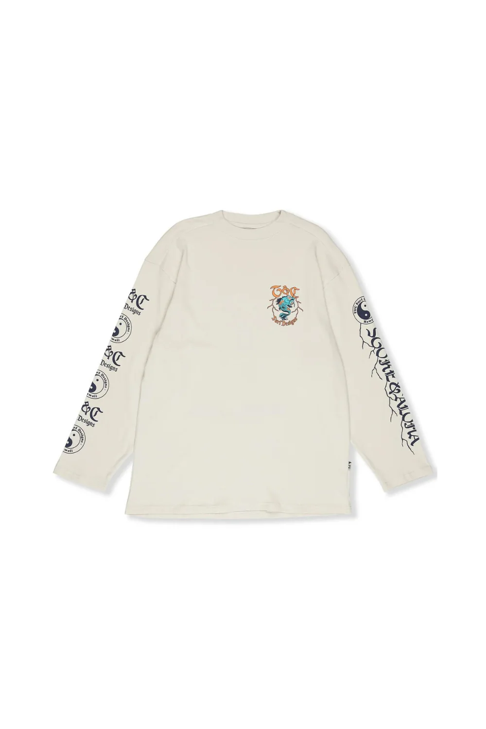 T&C Surf Designs Koï Lightning Mens Long Sleeve T-Shirt Light Grey - Image 3