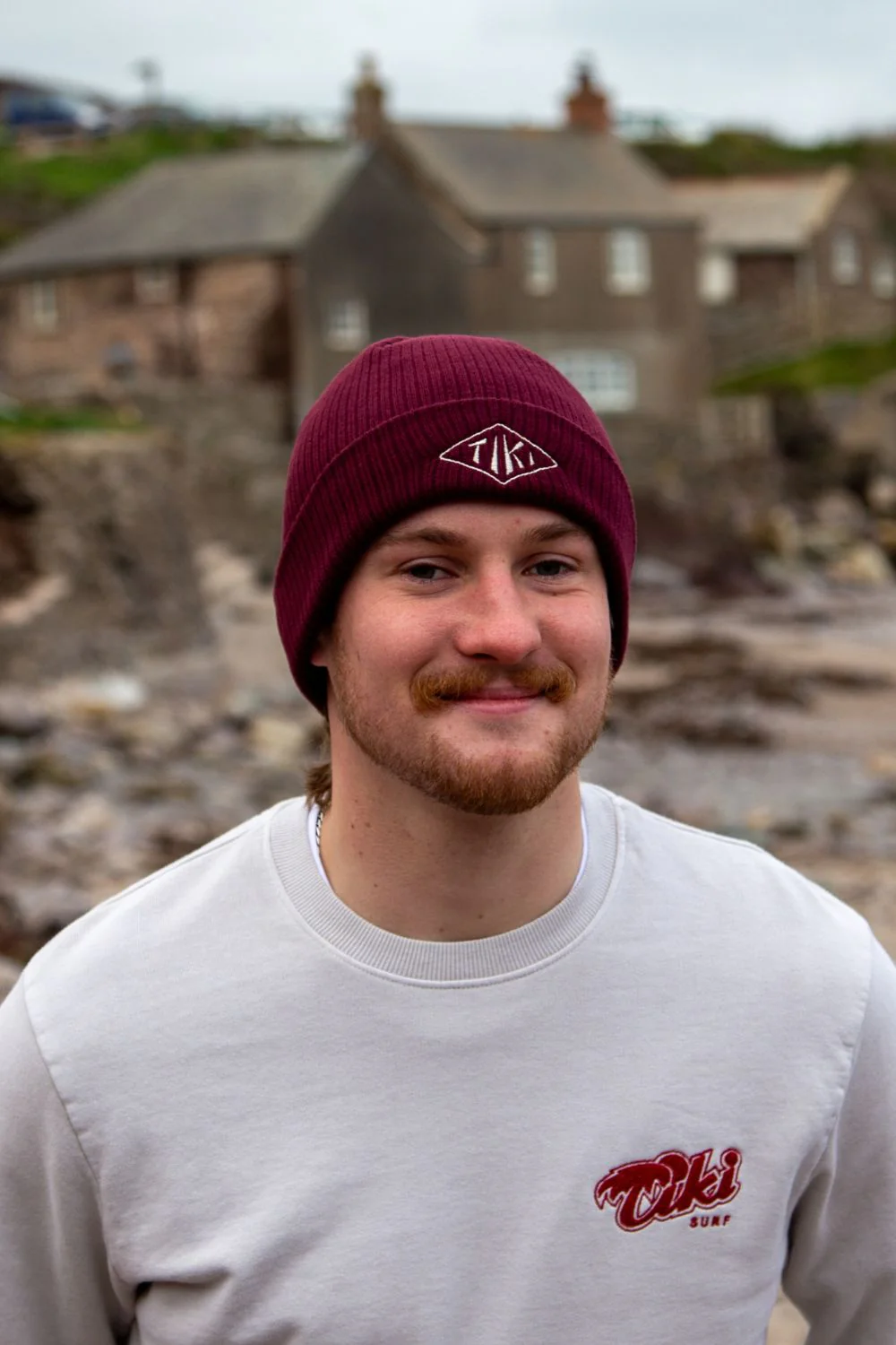Tiki Diamond Knit Beanie Burgundy - Image 3