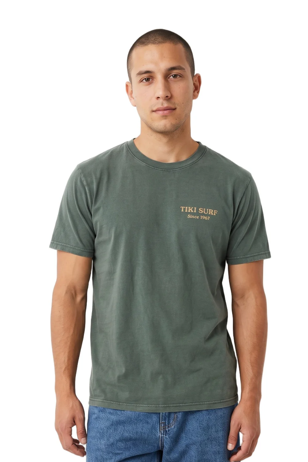 Tiki Saunton Longboard Mens T-Shirt Stone Washed Green - Image 2