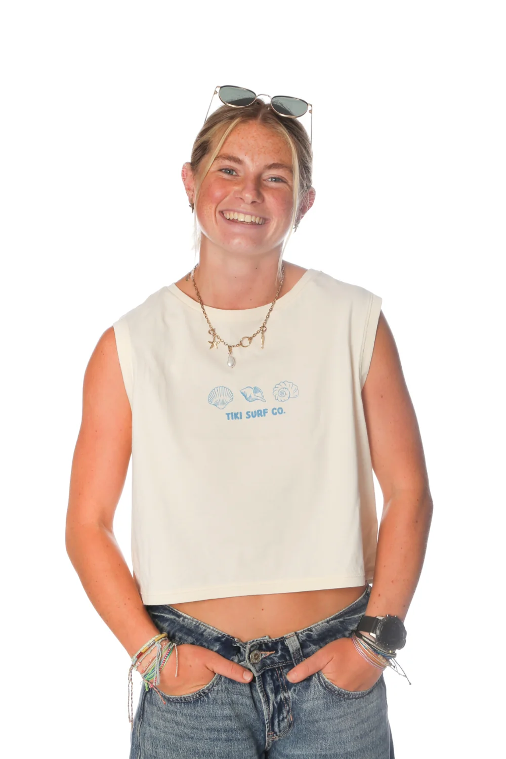 Tiki Shells Vest Washed Ivory