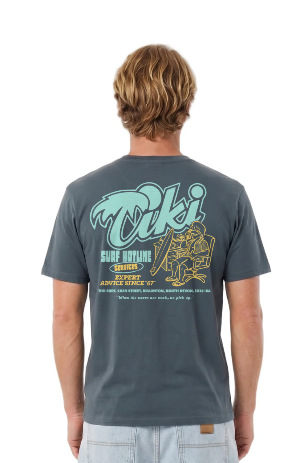 Tiki Surf Hotline Mens T-Shirt Light Charcoal - Image 2