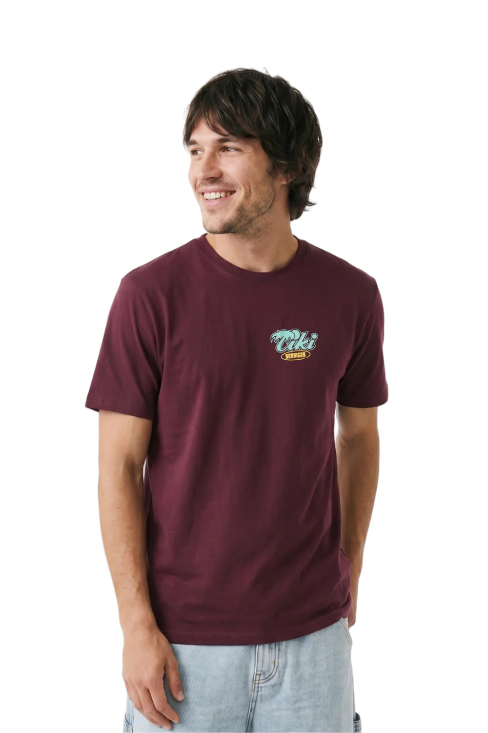 Tiki Surf Hotline Mens T-Shirt Stone Wash Burgundy - Image 2