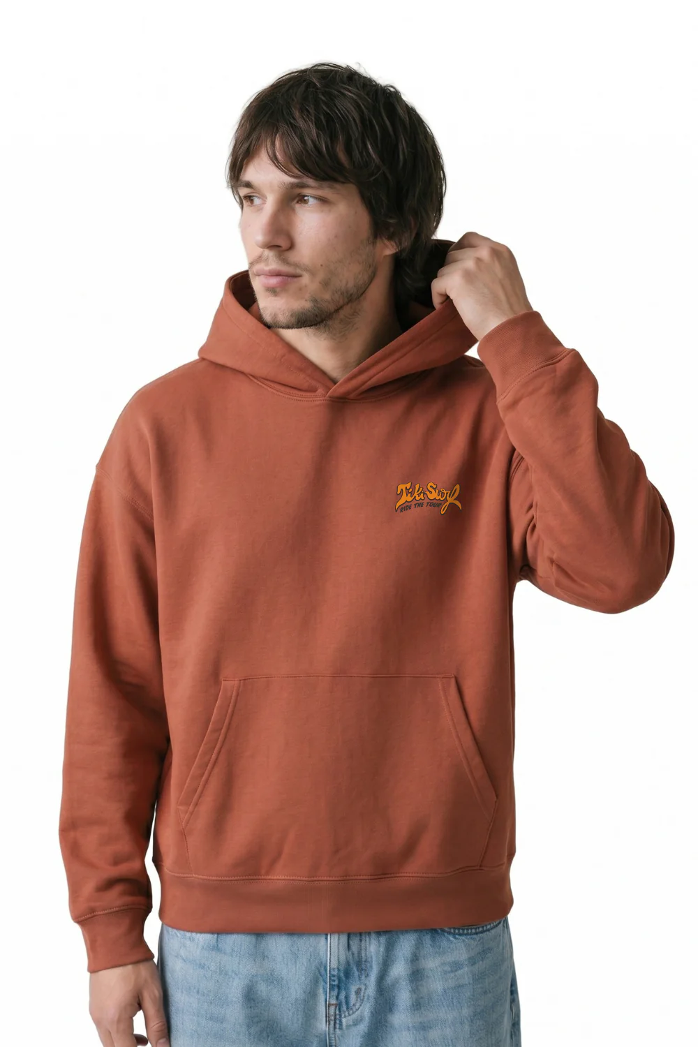 Tiki Surf Tour Mens Hoodie Burnt Orange - Image 2