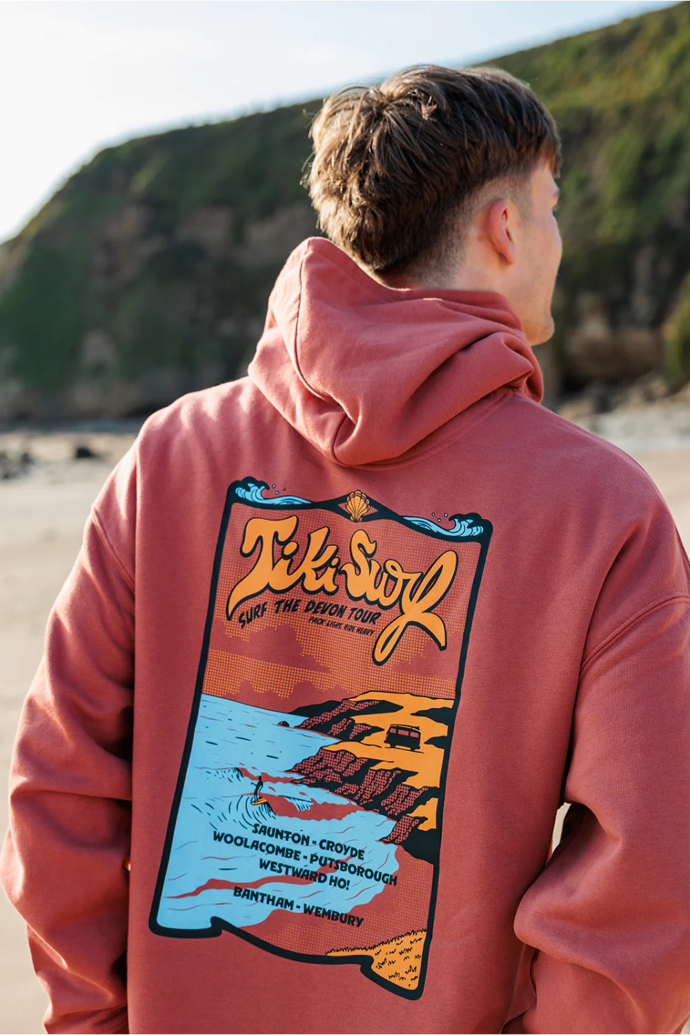 Tiki Surf Tour Mens Hoodie Burnt Orange - Image 3