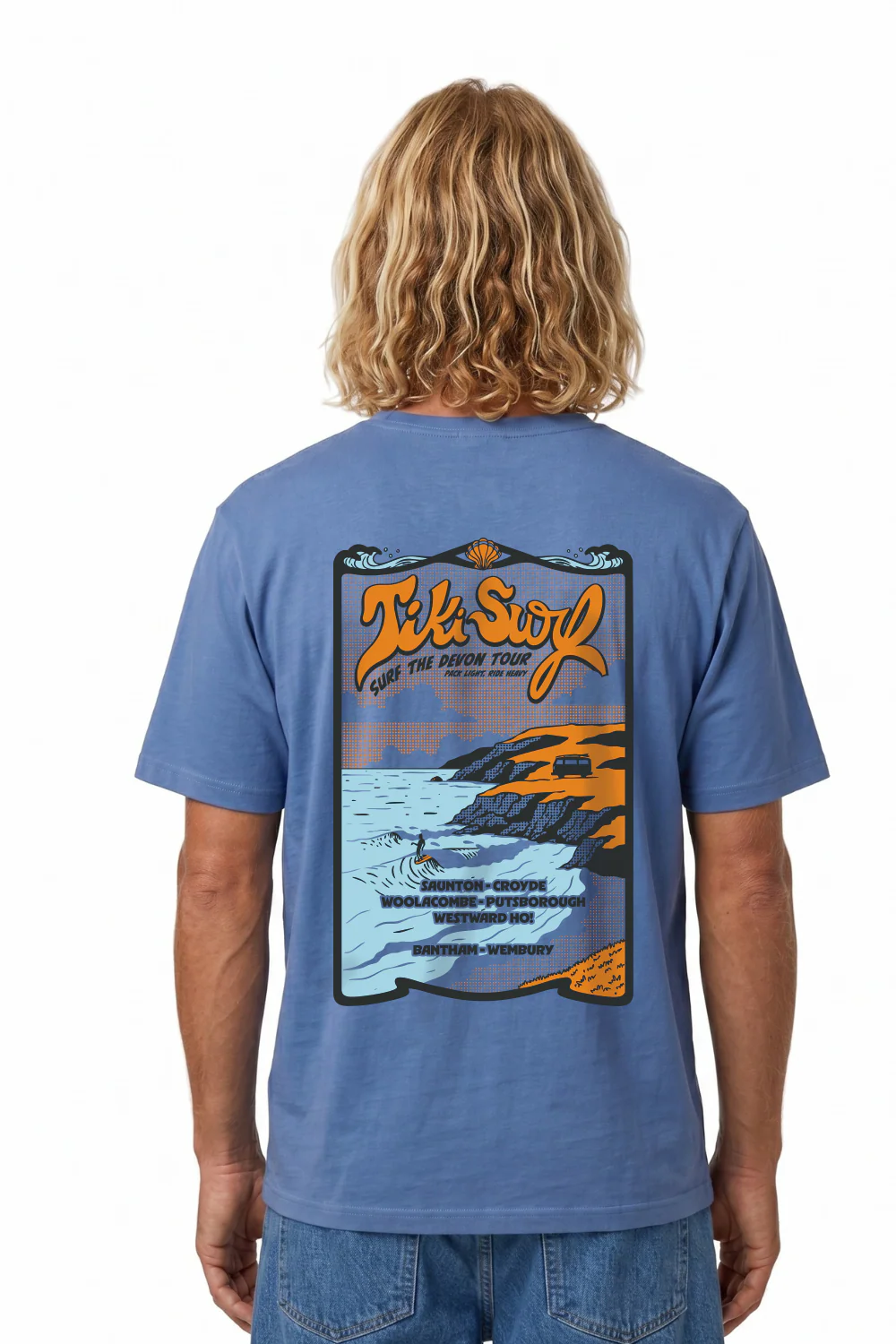 Tiki Surf Tour Mens T-Shirt Bright Blue