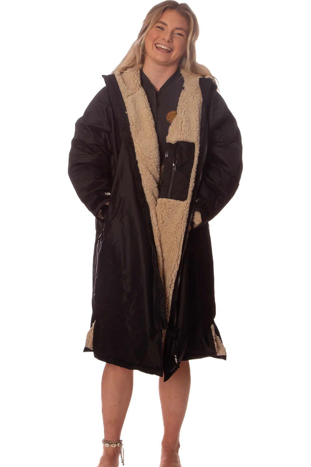 Tiki Tech Robe Black With Taupe Lining